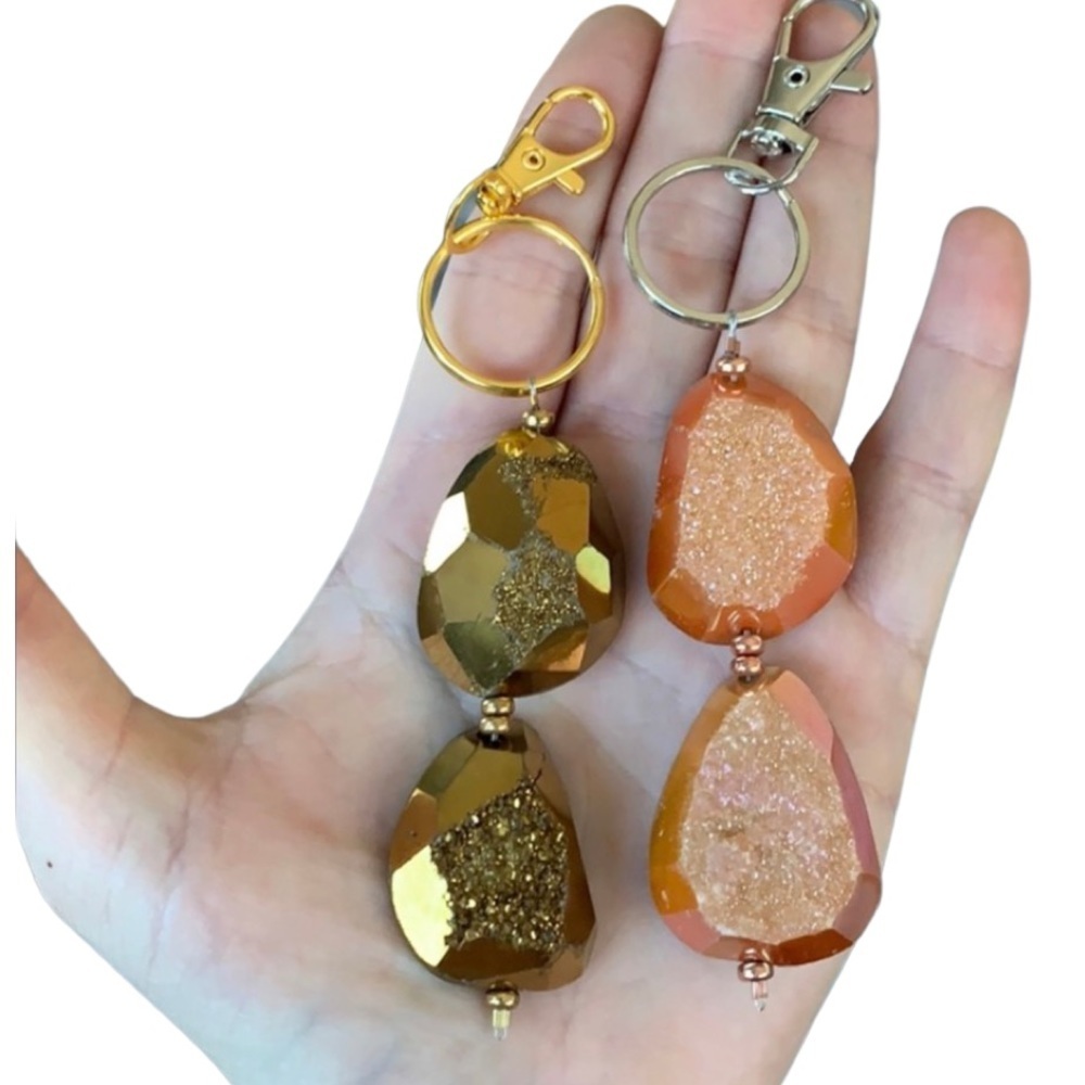 Druzy stone beaded keychain